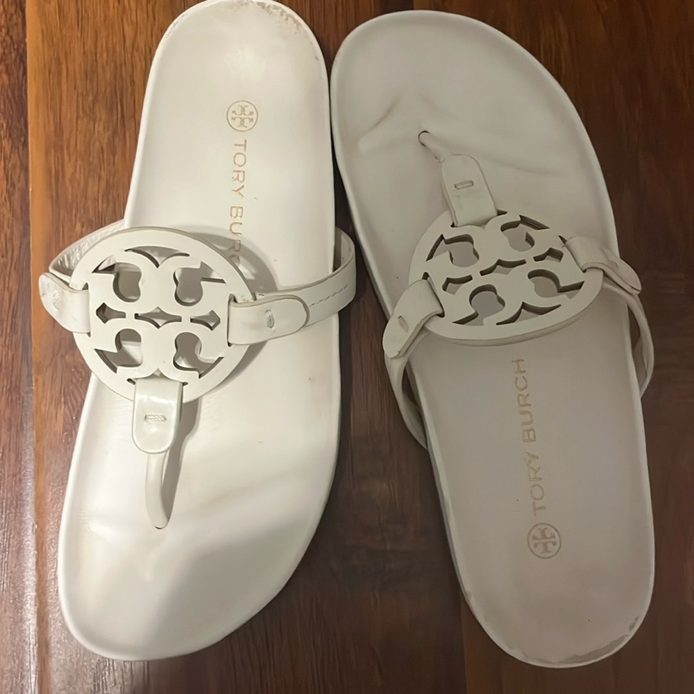 Tory Burch Miller Cloud Sandals New Ivory Off White with some wear
